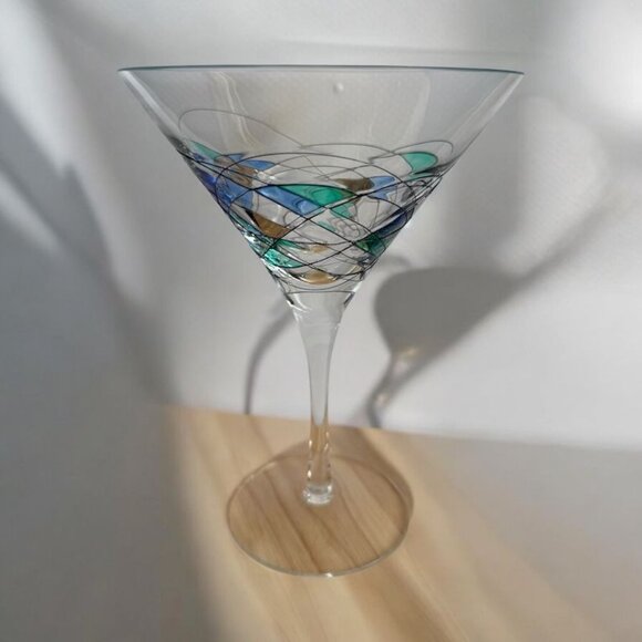 Hand Blown Martini Glass Helios by Artland Abstract Design Blue Green - Picture 4 of 5